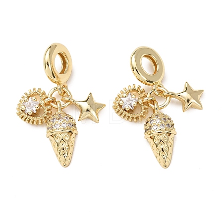 Ocean Brass Micro Pave Clear Cubic Zirconia European Dangle Charms KK-H278-03G-08-1