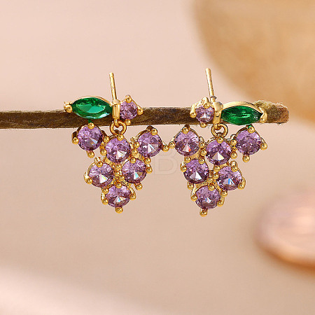 Brass Pave Cubic Zirconia Stud Dangle Earrings CU-CBA2AB4-02G-1