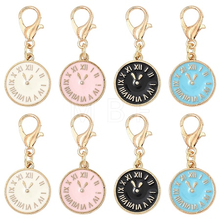 12Pcs 4 Style Alloy Enamel Clock Pendant Decorations HJEW-YW00259-1