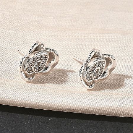 Rose Flower Brass Micro Pave Cubic Zirconia Stud Earrings EJEW-G452-08P-02-1