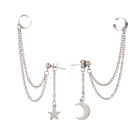 Non-Tarnish 304 Stainless Steel Ear Cuff Drop Chains Stud Earrings EJEW-TA00110-1