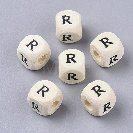 Printed Natural Wood Beads X-WOOD-T026-001R-1