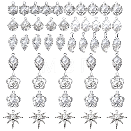 50Pcs 10 Styles Alloy Crystal Rhinestone Pendants ALRI-PH0001-35-1