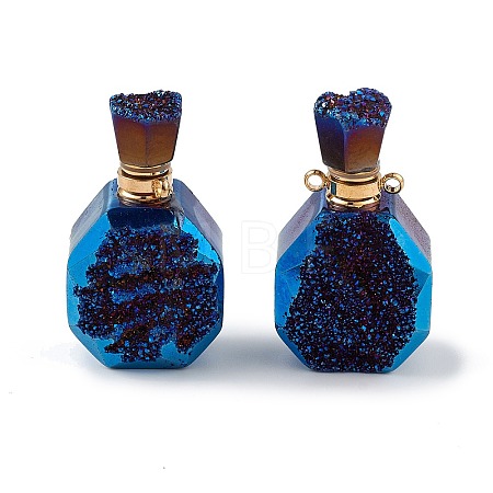 Electroplated Natural Druzy Agate Openable Perfume Bottle Pendants G-L524-10G-02-1