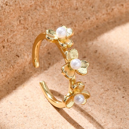 Flower Brass Open Cuff Rings for Women RJEW-G341-01G-1