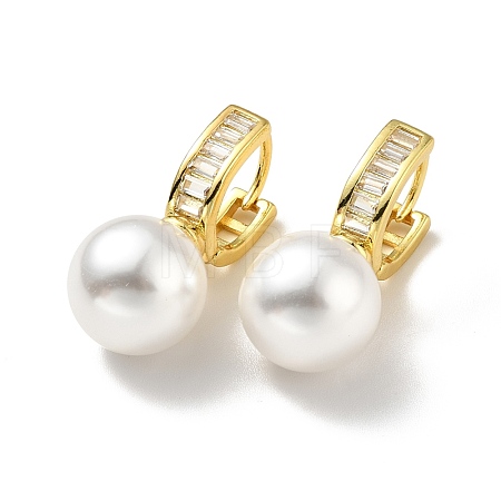 Plastic Pearl Dangle Stud Earrings with Clear Cubic Zirconia X-EJEW-A070-18G-1