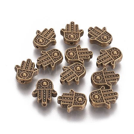 Tibetan Style Alloy Hamsa Hand/Hand of Fatima/Hand of Miriam Beads TIBEB-7722-AB-NR-1