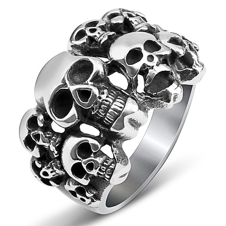 Steam Punk Style Stainless Steel Multi-Skull Finger Rings SKUL-PW0005-08H-1