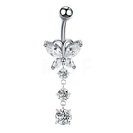 Clear Cubic Zirconia Dangle Belly Button Rings WG9960A-05-1