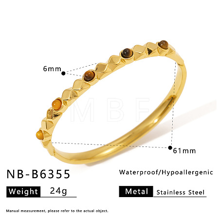 316L Surgical Stainless Steel and Natural Tiger Eye Hinged Bangles for Women WG36166-02-1