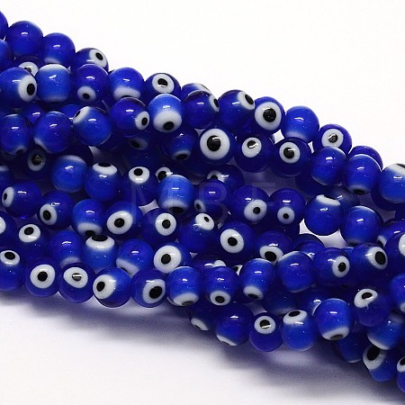 Handmade Evil Eye Lampwork Round Bead Strands X-LAMP-L055-6mm-06-1