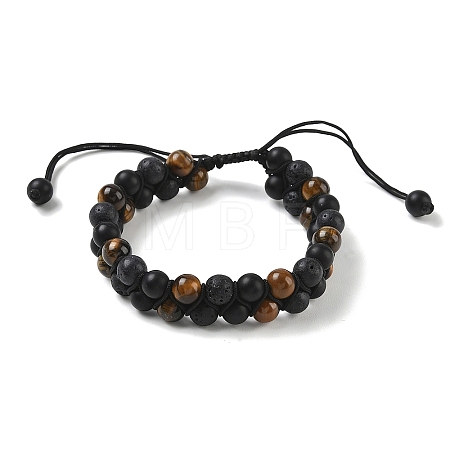 Adjustable Woven Round Synthetic Lava Rock & Imitation Quartz & Natural Tiger Eye Braided Bead Anklets for Women AJEW-D071-01C-1