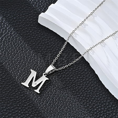 201 Stainless Steel Crystal Rhinestone Initial Pendant Necklaces FS-WG28760-07-1