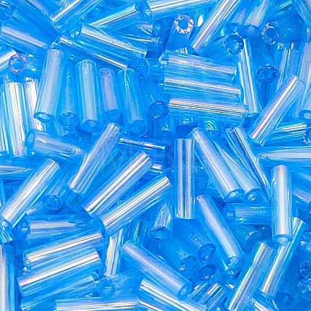 Transparent Colours Rainbow Glass Bugle Beads GLAA-WH0055-32K-1