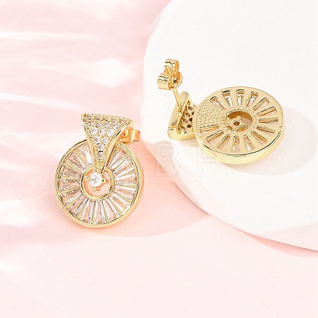 Flat Round Brass Micro Pave Clear Cubic Zirconia Stud Earrings EJEW-D351-11G-1
