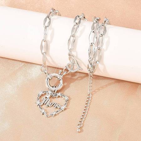 Mother's Day Brass Pave Clear Cubic Zirconia Mama Heart Pendant Necklaces NJEW-A071-04P-1