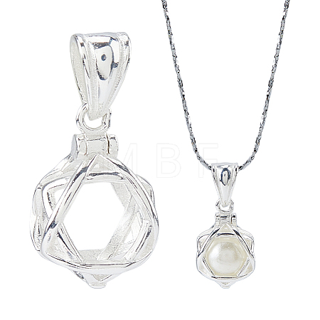925 Sterling Silver Empty Bead Cage Pendants STER-WH0005-61-1