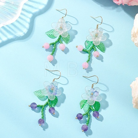 Flower Glass Seed Beads Dangle Earrings EJEW-MZ00663-1