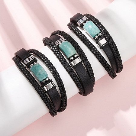 Natural Amazonite & Braided Microfiber Leather Multi-strand Bracelets for Women Men GG-CBAEA55-01A-1