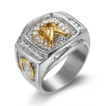 304 Stainless Steel Micro Pave Clear Cubic Zirconia Finger Rings for Men FS-WGEF432-09-1
