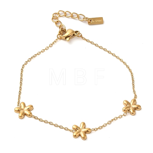 304 Stainless Steel Flower Link Chain Bracelets for Women BJEW-K237-11G-1