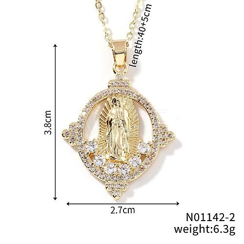 Brass Cubic Zirconia Hollow Oval Design Virgin Mary Pendant Exquisite Necklaces DG8423-2-1