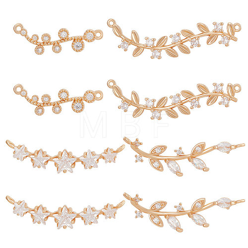 8Pcs 4 Styles Brass Pave Clear Cubic Zirconia Connector Charms ZIRC-BBC0001-50-1