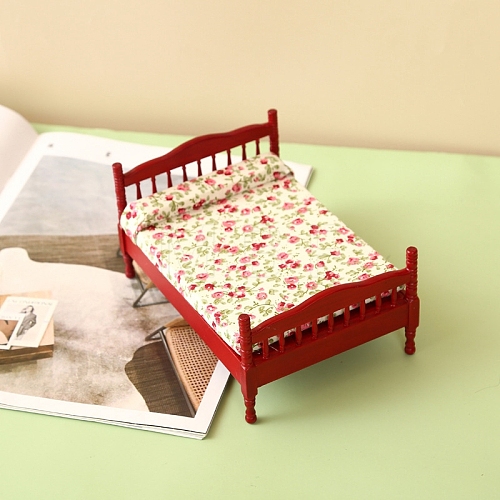 Miniature Wooden Fabric Double Bed PW-WGDD9C8-02-1