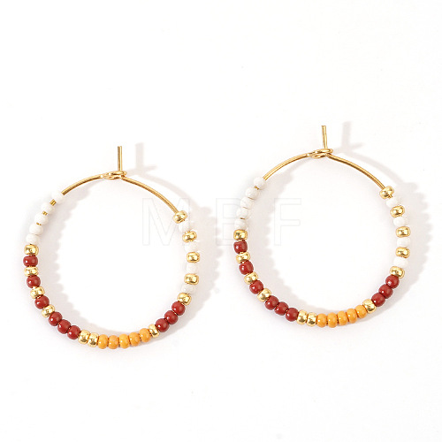 Bohemian Style Handmade Glass Seed Beads Hoop Earrings HV2555-1-1