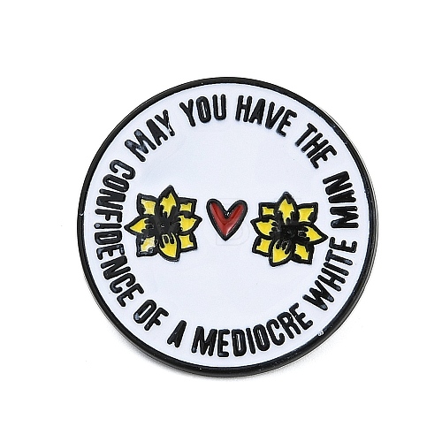 Flat Round with Flower & Word Enamel Pins JEWB-Q014-08B-1