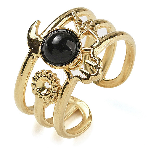 Natural Black Onyx Finger Rings RJEW-U027-07G-08-1