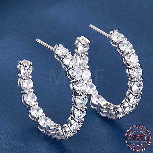 Rhodium Plated 925 Sterling Silver Ring Stud Earrings RE2963-2-1
