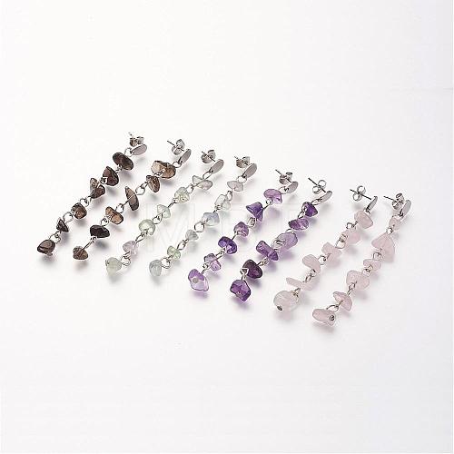 Chip Gemstone Dangle Stud Earrings EJEW-JE02255-1