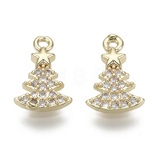Brass Micro Pave Clear Cubic Zirconia Charms X-KK-S348-517-NF-1