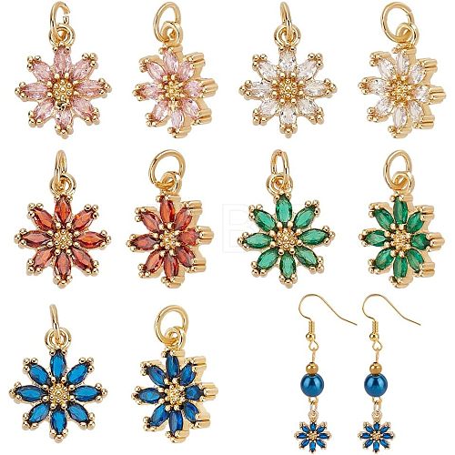 10Pcs 5 Colors Rack Plating Brass Micro Pave Cubic Zirconia Charms ZIRC-HY0001-03-1