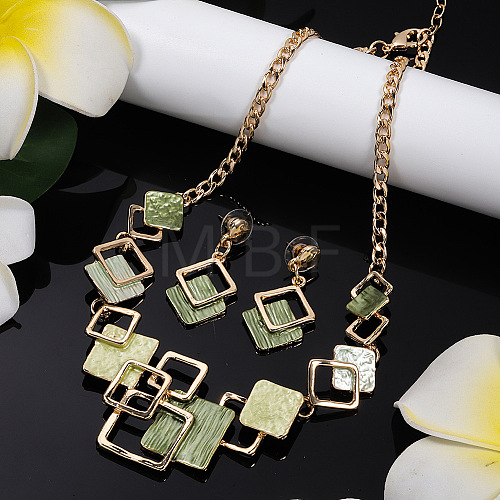 Rhombus Zinc Alloy Enamel Pendant Necklaces & Stud Dangle Earrings Sets WG3ED7E-01-1