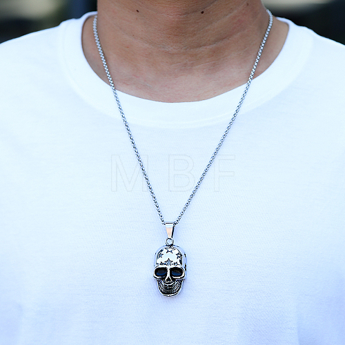 Stainless Steel Skull Pendant Necklace for Men Halloween Accessory AA8124-1