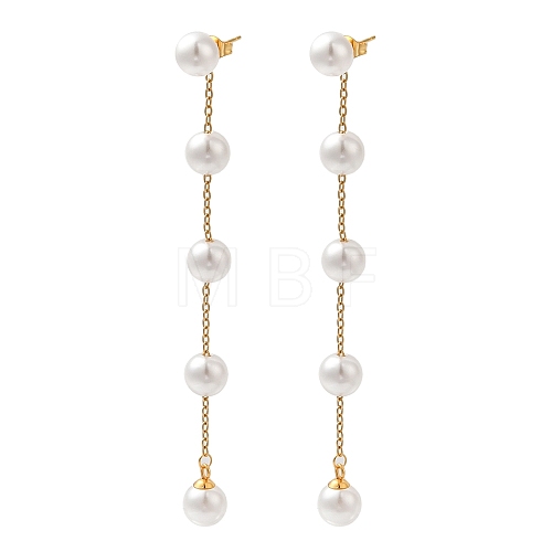 304 Stainless Steel with Plastic Pearl Stud Dangle Earrings EJEW-Q386-02B-G-1