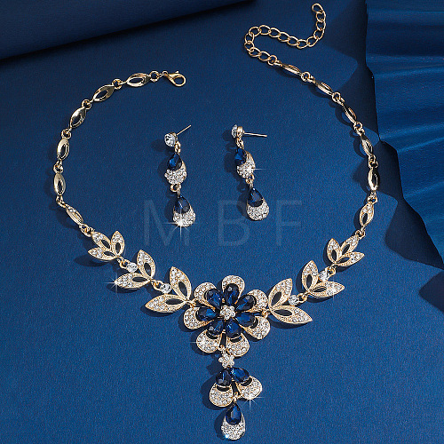 Flower Alloy Rhinestone Pendant Necklaces & Teardrop Stud Dangle Earrings Sets FS-WG19EE6-04-1