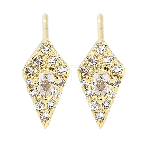 Brass Micro Pave Clear Cubic Zirconia Studs Earring EJEW-S217-G15-1