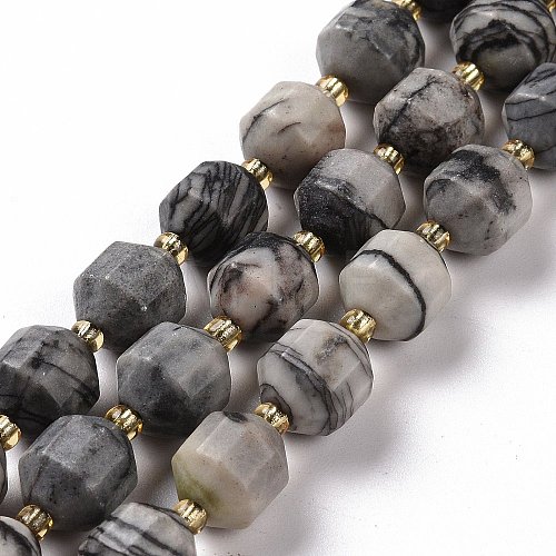 Natural Black Silk Stone/Netstone Beads Strands G-G990-F15-1