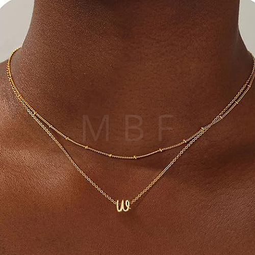 Brass Double Layer Small Letter Pendant Necklaces for Women WG025FC-27-1