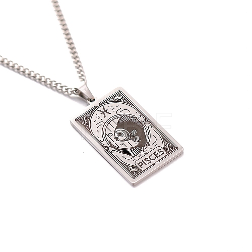 304 Stainless Steel Curb Chain Rectangle with Constellation Pendant Necklaces PW-WG0F5D0-34-1