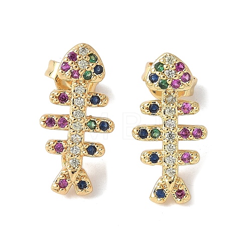 Brass Micro Cubic Zirconia Stud Earrings KK-S516-02G-1