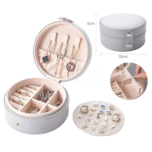Round PU Leather with Lint Jewelry Storage Box with Snap Button PW-WG19090-03-1