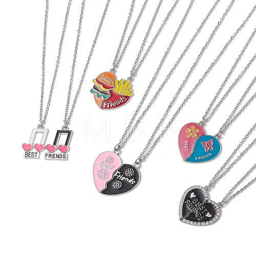 Couple Heart BFF Matching Alloy Enamel Pendant Necklaces NJEW-JN05036-1