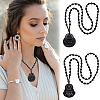 2Pcs 2 Styles Natural Obsidian Buddha Pendant Beaded Necklaces NJEW-UN0001-91-5