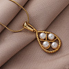 304 Stainless Steel with Imitation Pearl Teardrop Pendant Necklaces for Women BY5835-1