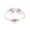 ABS Plastic Pearl Round Beaded Open Cuff Bangle with Crystal Rhinestone BJEW-S118-109RG-2