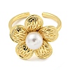 Flower ABS Plastic Imitation Pearl Beaded Open Cuff Ring RJEW-P106-01G-2